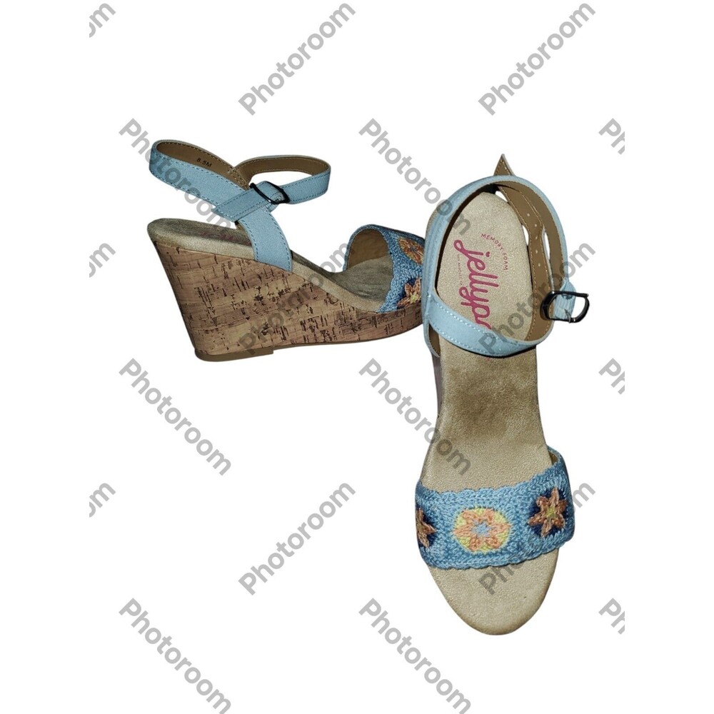 New Jellypop Enchant Blue Multi Crochet J17MOCR Wedge Women's 8.5M/9M/9.5M/10M